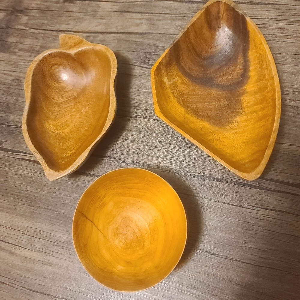 3 small assortment of wooden bowls